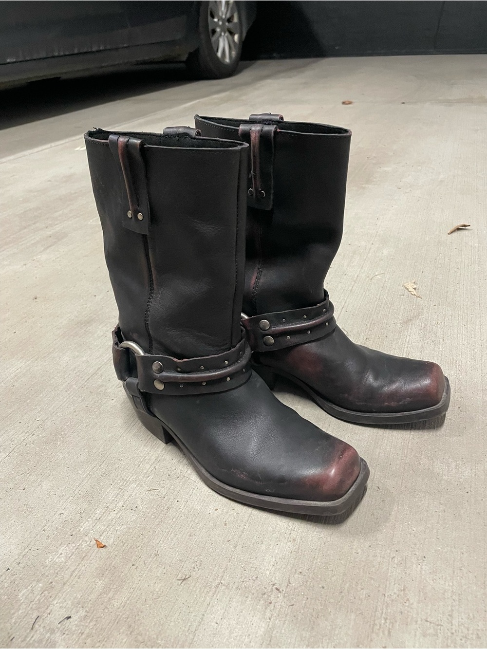 Bershka Black Boots with Brown Distressed Accents